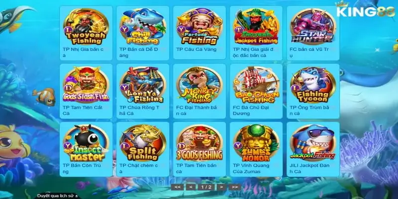 Bắn cá King88 siêu đa dạng với gần 20 tựa game khác nhau